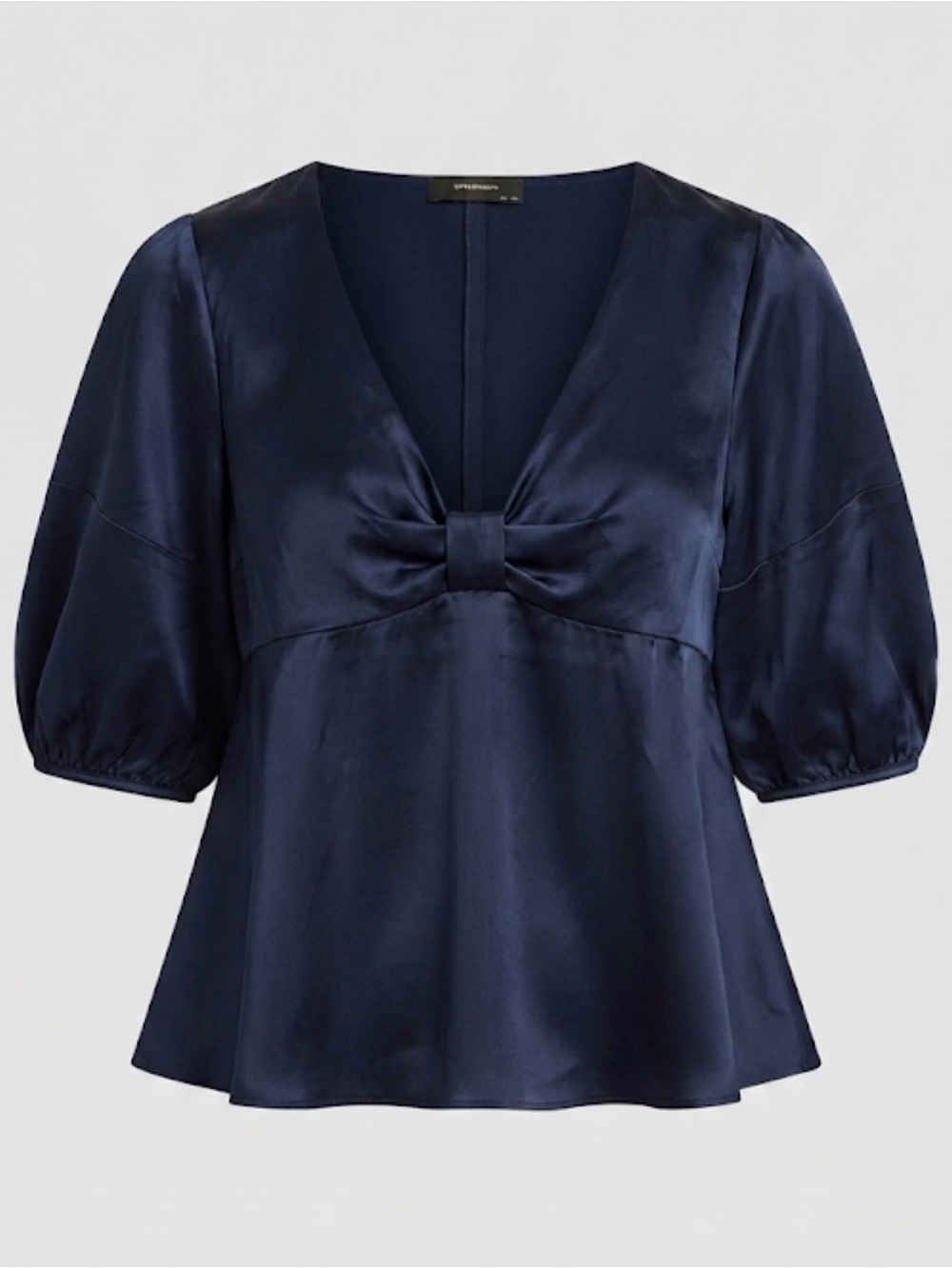 Club Monaco 100% Silk Navy Blue Peplum Blouse with Bubble Sleeves - Size M